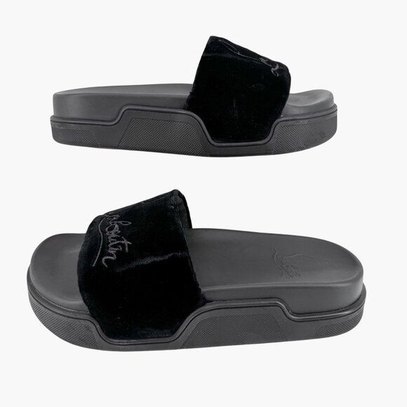 Christian Louboutin 'Navy Pool' Slide Sandals Size 37 US 7 Black Velvet Logo 26 - Picture 8 of 12